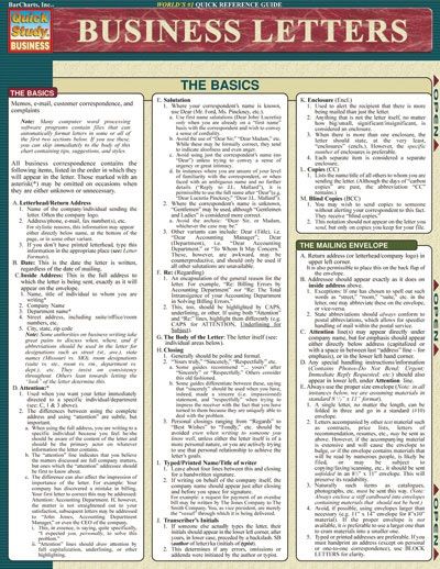 Quickstudy | Business Letters Laminated Reference Guide