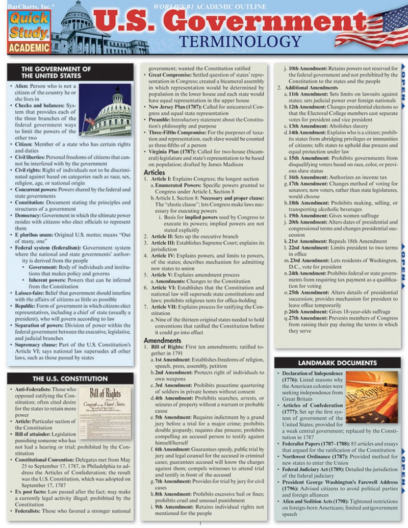 Quickstudy | U.S. Government Terminology Laminated Study Guide