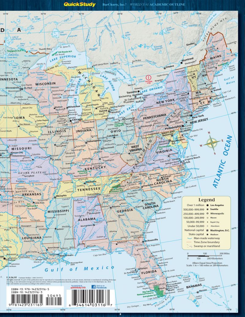 Quickstudy | U.S. Map: States & Cities Laminated Reference Guide