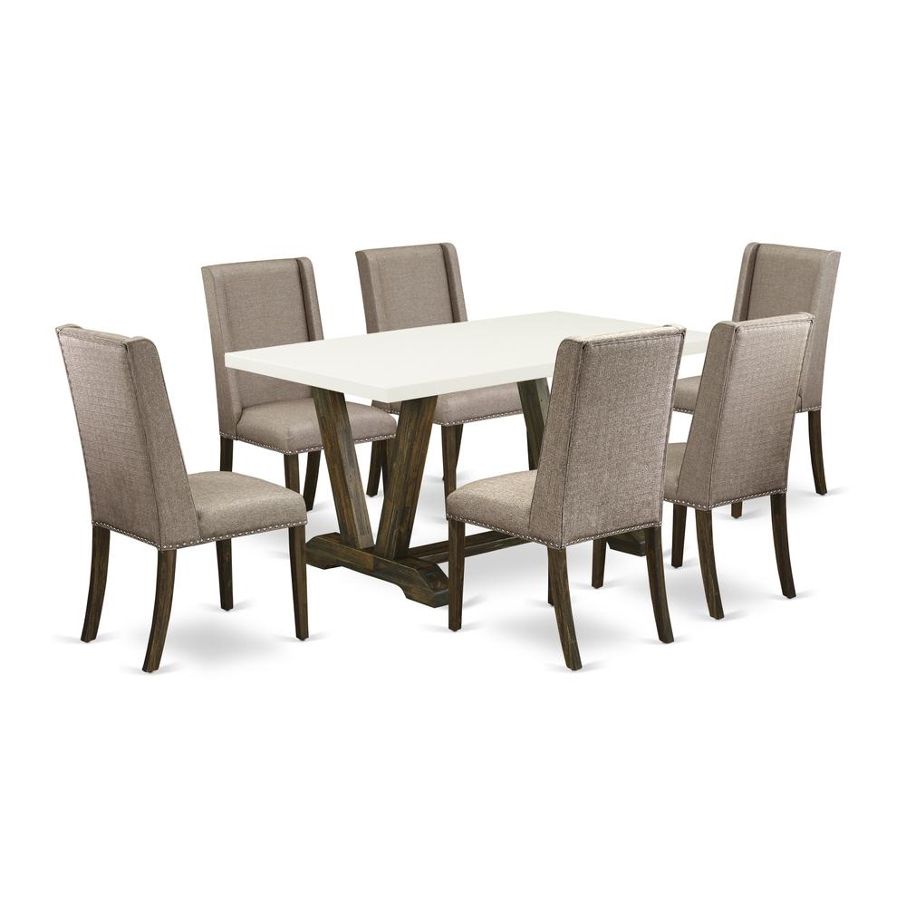 East West Furniture 7Piece Small Dining Table Set 6 Upholstered