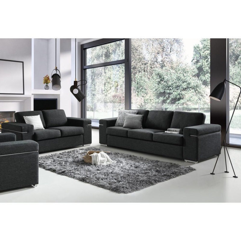 Gianna Black Linen Fabric Sofa And Loveseat Living Room Set