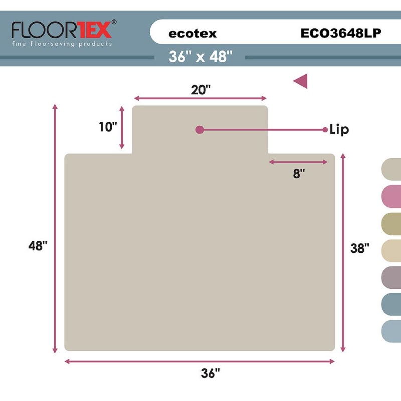 Ecotex Revolutionmat, Recycled Chair Mat, For Hard Floors, 100% Recycled, Rectangular With Lip, Size 36" X 48"