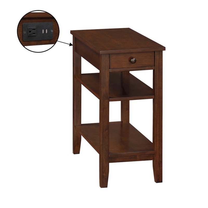 American Heritage 1 Drawer Chairside End Table With Charging Station And Shelves