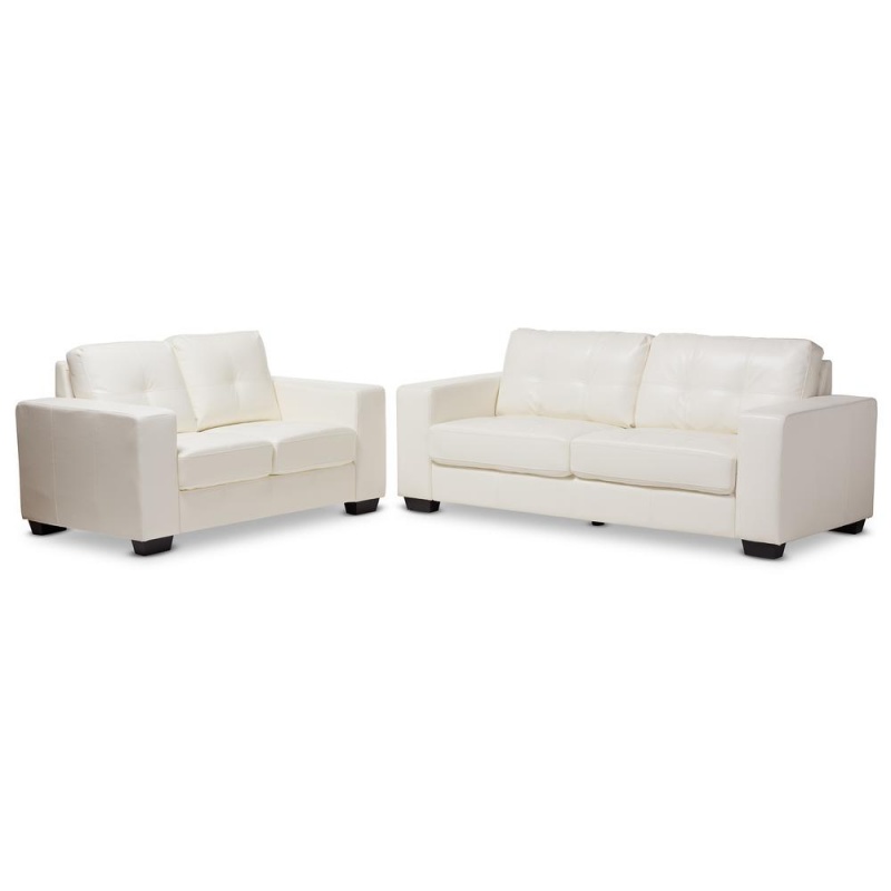 Adalynn Modern And Contemporary White Faux Leather Upholstered 2-Piece Livingroom Set