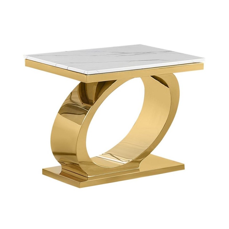 White Marble Top End Table With Gold Color Base