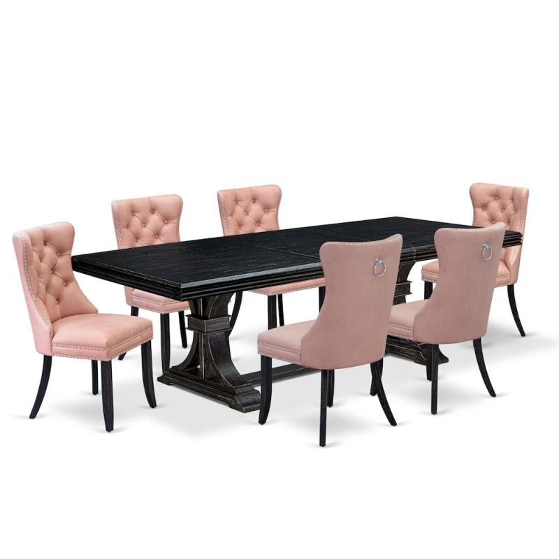7 Pieces Dining Set with Rectangle Table and 6 Modern Chairs