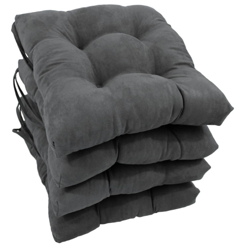 16-Inch Solid Micro Suede Square Tufted Chair Cushions (Set of 4)