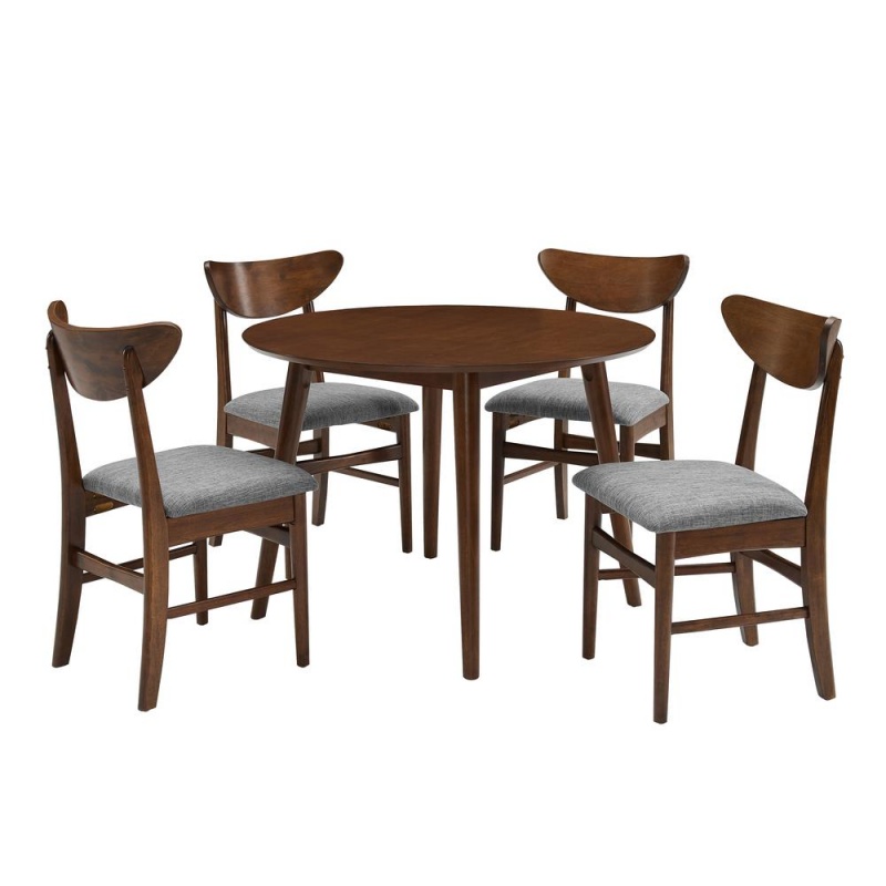 Landon 5-Piece Round Dining Table Set For 4 - Table & 4 Wood Back Chairs