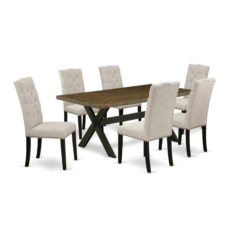 7-Piece Dining Table Set with 6 Parson Chairs