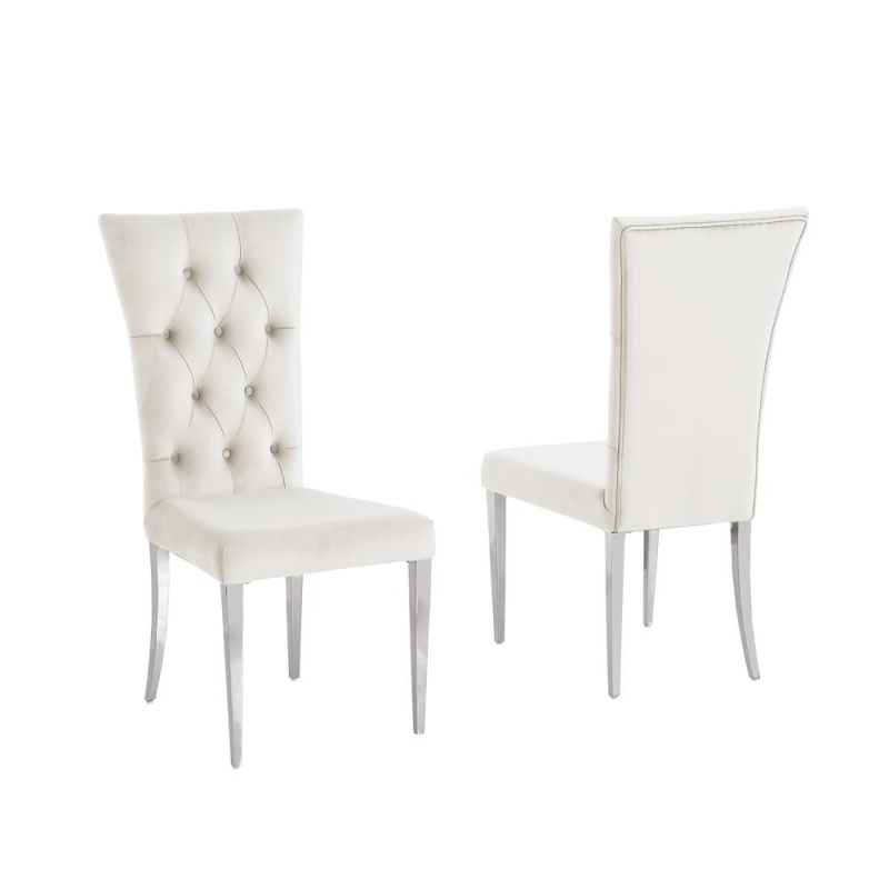 Danis Beige Velvet With Silver Dining Chairs, Set Of 2