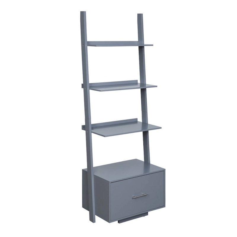 American Heritage Ladder Bookshelf With File Drawer, Gray