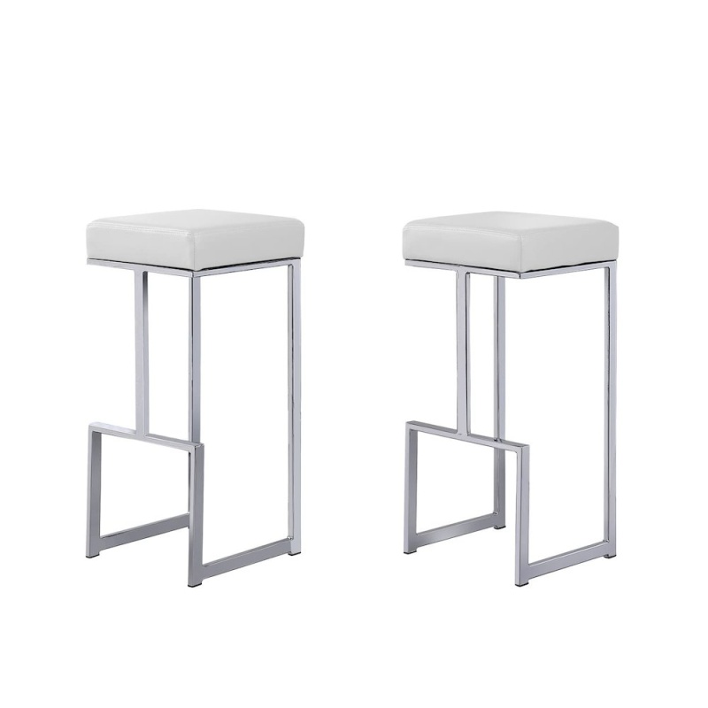 Dorrington Modern Faux Leather Backless Bar Stool In White/Silver (Set Of 2)