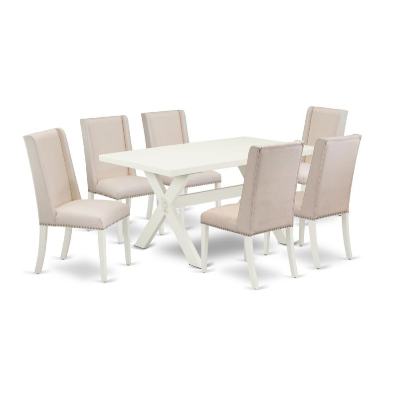East West Furniture X026fl201-7 - 7-Piece Small Dining Table Set - 6 Parson Chairs And Dining Room Table Solid Wood Structure