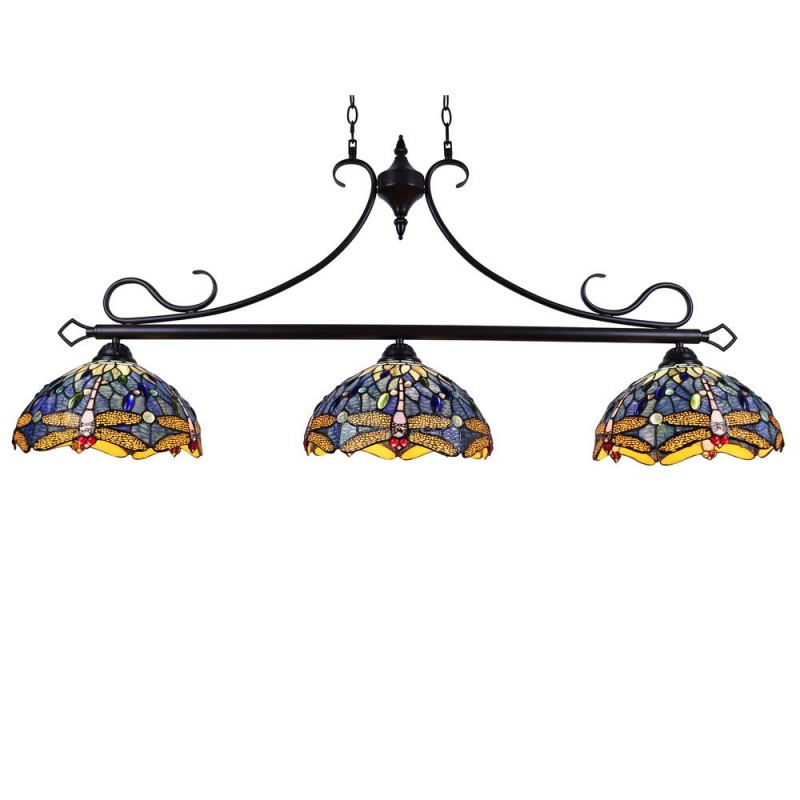 Chloe Lighting Sunniva Dragonfly Tiffany-Style 3 Light Island Pendant 25" Wide