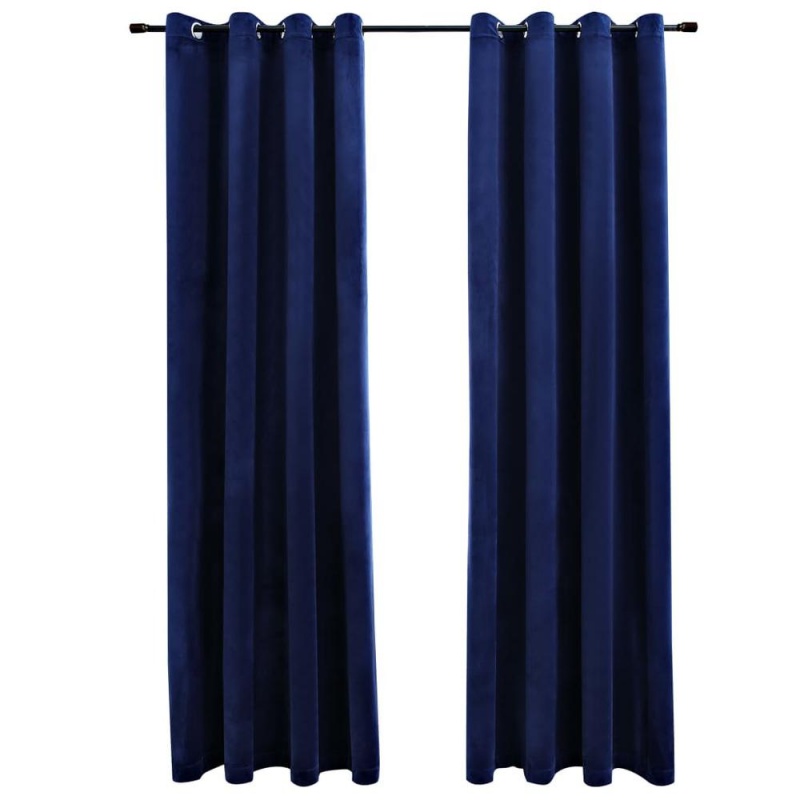 Vidaxl Blackout Curtains With Rings 2 Pcs Navy Blue 54"X63" Velvet