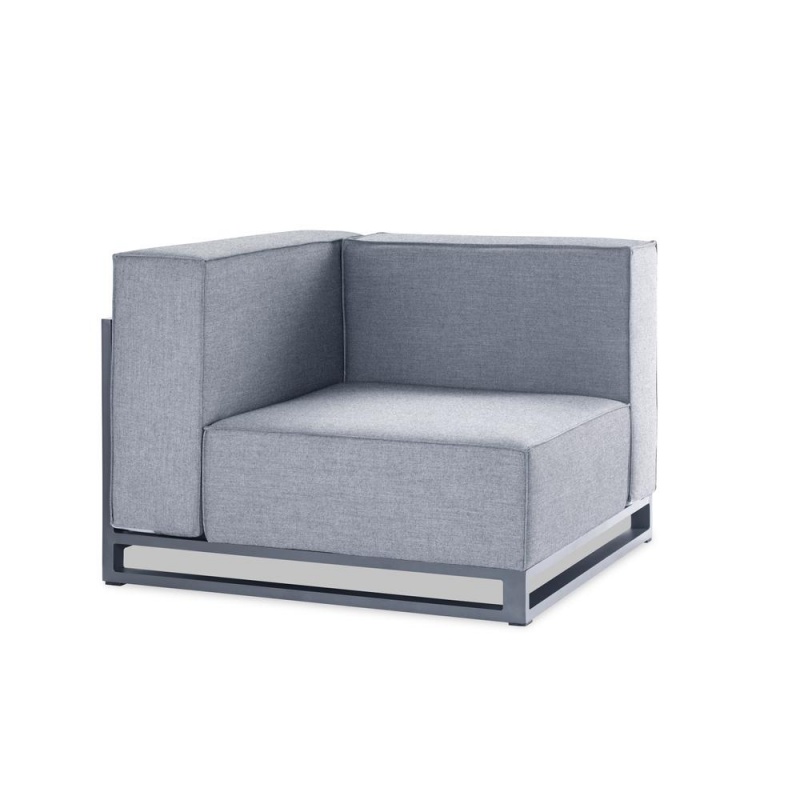 Sensation Indoor/Outdoor Modular Armless Corner Grey Acrylic Fabric With Tpu Coating, Grey Aluminum Frame. Include One Decoration Pillow 18"X18" In White