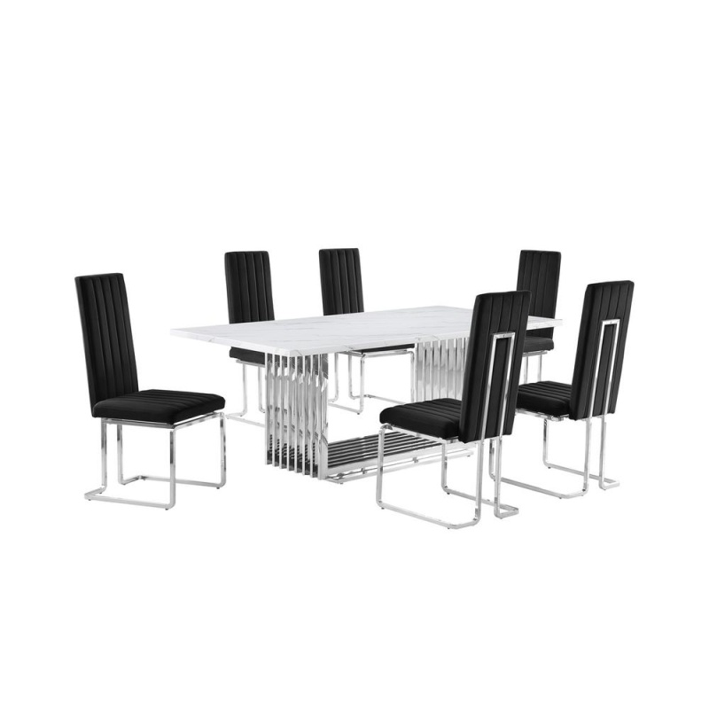 7Pc Large 79" Marble Top Dining Set