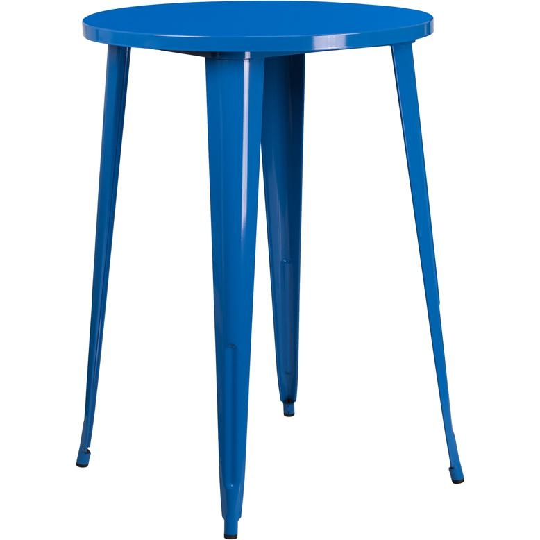 30'' Round Blue Metal Indoor-Outdoor Bar Height Table