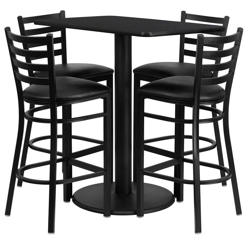 24'' X 42'' Black Table Set With 4 Metal Barstools - Black Vinyl Seat