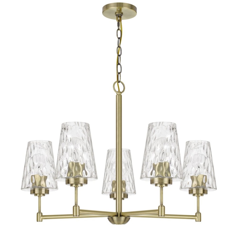 60W X 5 Crestwood Metal Chandelier With Textured Glass Shades