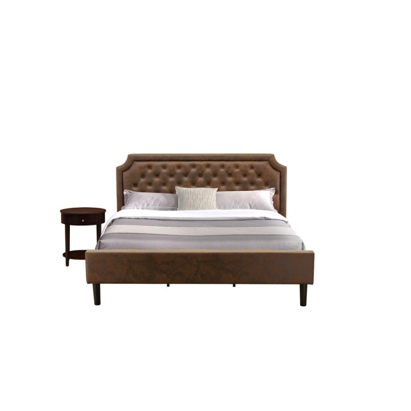 Gb25k-1Hi0m 2-Piece King Bedroom Set With Bed And Antique Mahogany Small Nightstand - Dark Brown Faux Leather And Black Legs