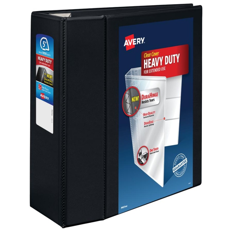 Avery® Heavy-Duty View Black 5" Binder (79606) - Avery® Heavy-Duty View 3 Ring Binder, 5" One Touch Ezd® Rings, 2.3/4.8" Spine, 1 Black Binder (79606)