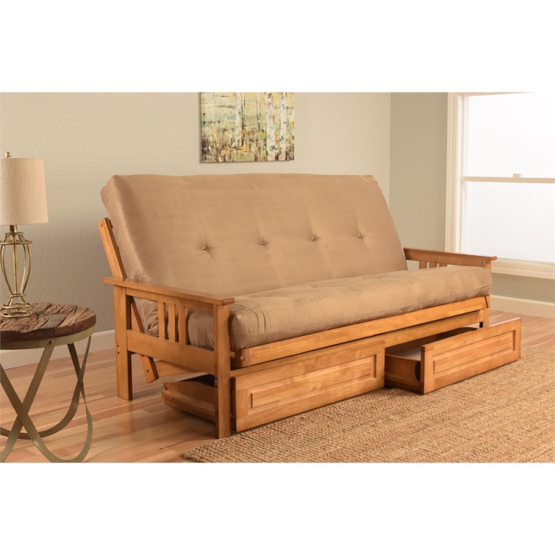 Monterey Frame-Butternut Finish-Suede Peat Mattress-Storage Drawers