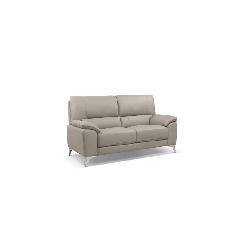 Tatiana Love Seat Taupe Top Grain Leather Polished Stainless Steel Legs