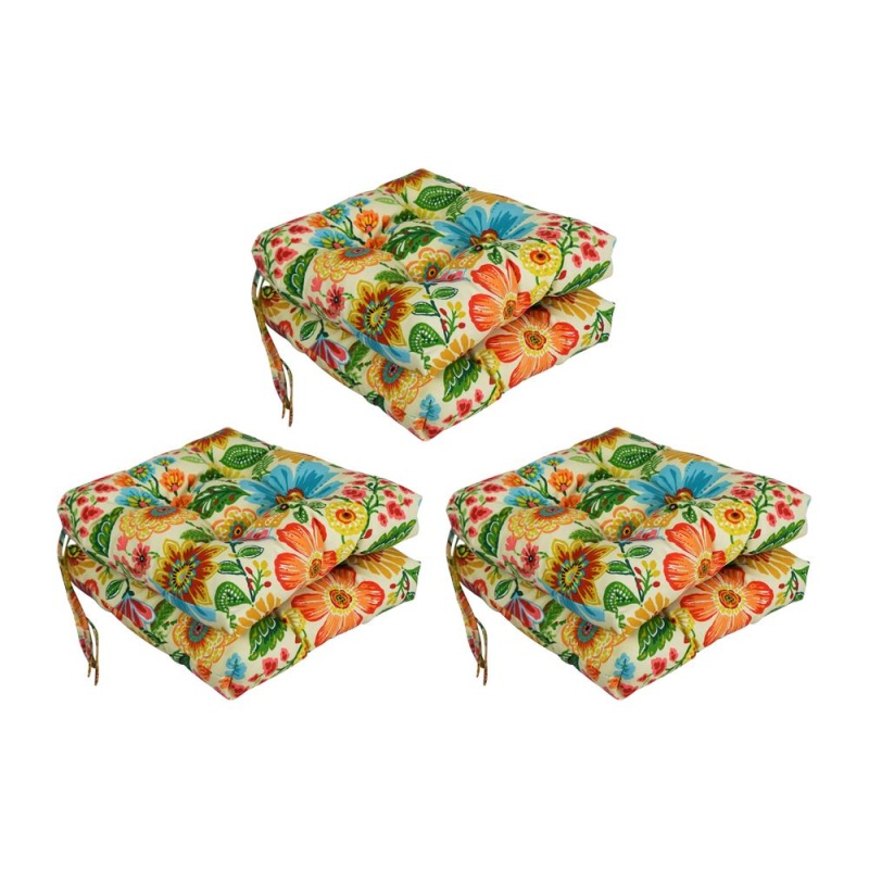 16-Inch Spun Polyester Patterned Outdoor Square Tufted Chair Cushion