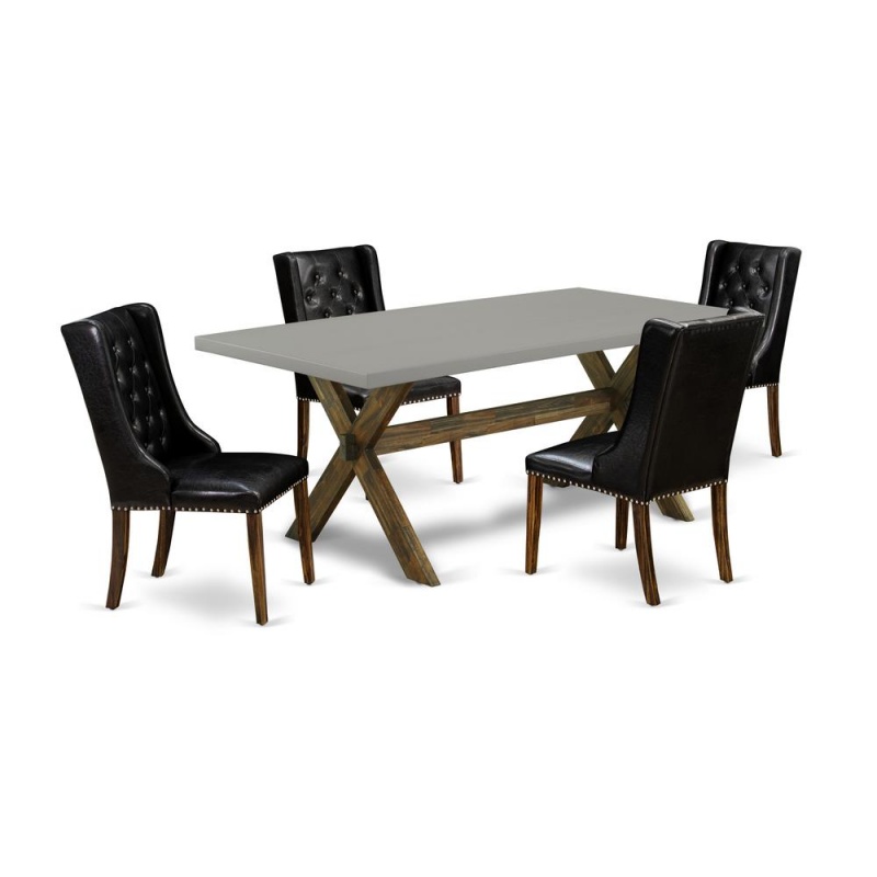 East West Furniture X797fo749-5 5 Piece Dining Room Set - 4 Black Pu Leather Padded Chair Button Tufted With Nail Heads And Kitchen Table - Distressed Jacobean Finish