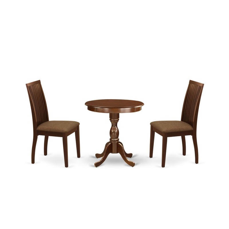 East West Furniture - Esip3-Mah-C - 3-Pc Modern Dining Room Table Set - 2 Wood Dining Chairs And 1 Kitchen Dining Table (Mahogany Finish)