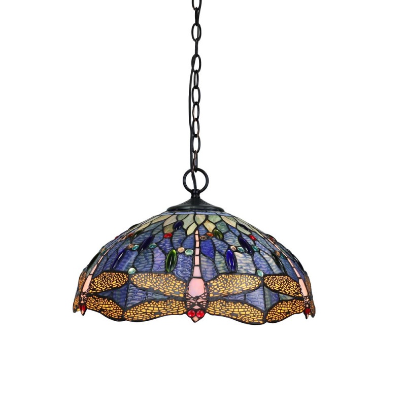 Sunniva Dragonfly Tiffany-Style Ceiling Pendant