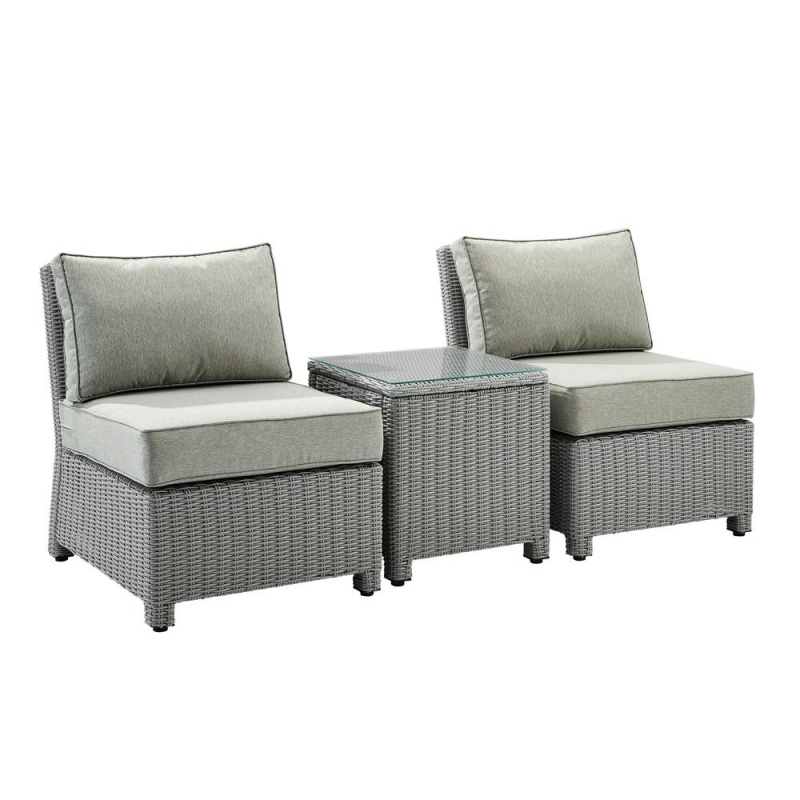 Bradenton 3Pc Outdoor Wicker Conversation Set With Gray Bradenton Gray Outdoor Wicker - Side Table & 2 Armless Chairs