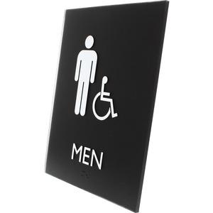 Lorell Restroom Sign - 1 Each - Men Print/Message - 6.4" Width X 8.5" Height - Rectangular Shape - Easy Readability, Braille - Plastic - Black