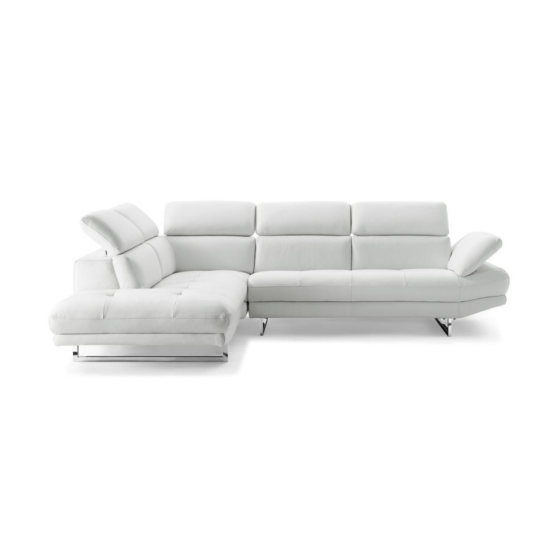 Pandora Sectional, Chaise On Left When Facing, White Top Grain Italian Leather,