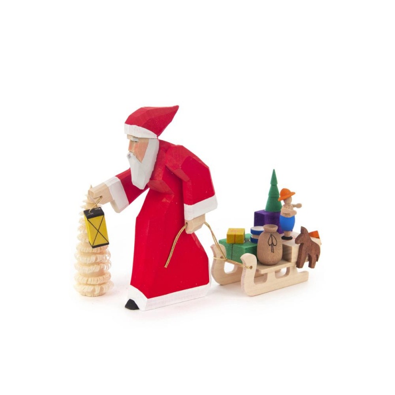 Dregeno Figure - Hand Carved Santa With Sled And Tree