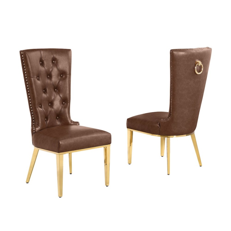 2Pc Leather Air Mocha With Gold Chrome Base