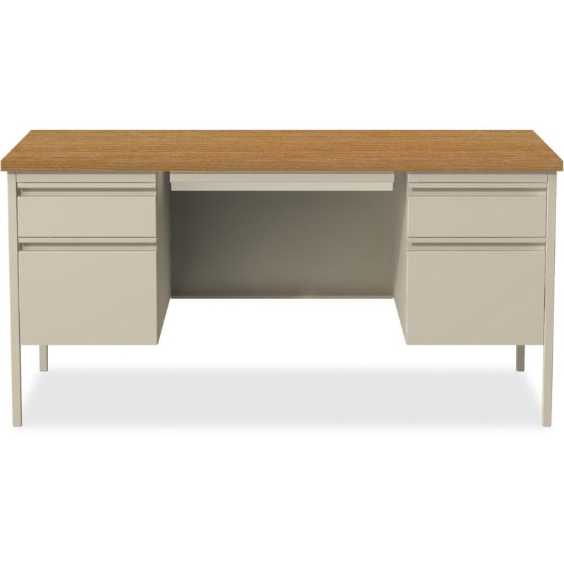Lorell Fortress Series Double-Pedestal Desk - For - Table Toprectangle Top X 60" Table Top Width X 30" Table Top Depth X 1.12" Table Top Thickness - 29.50" Height - Assembly Required - Oak, Oak Lamina