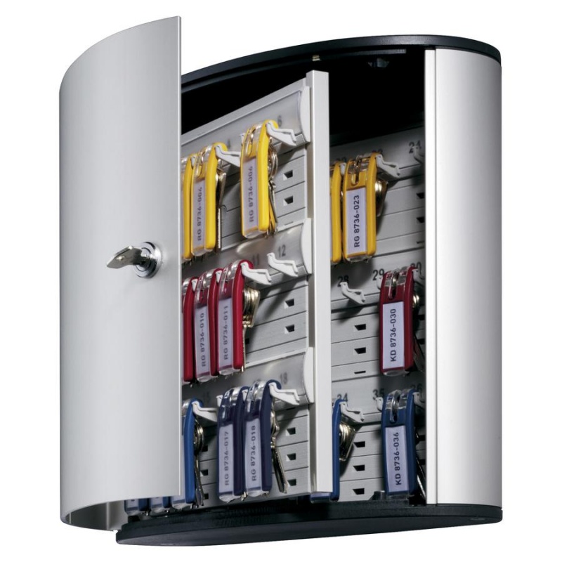 Durable® Brushed Aluminum Keyed Lock 36-Key Cabinet - 11-9/10" W X 11" H X 4-4/5" D - Key Locking Door - Aluminum
