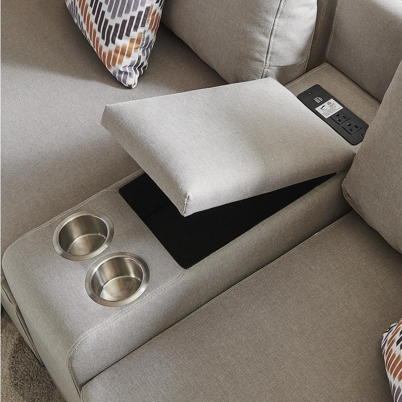 Amira Beige Fabric Reversible Modular Sectional Sofa W/ Usb Console And Ottoman