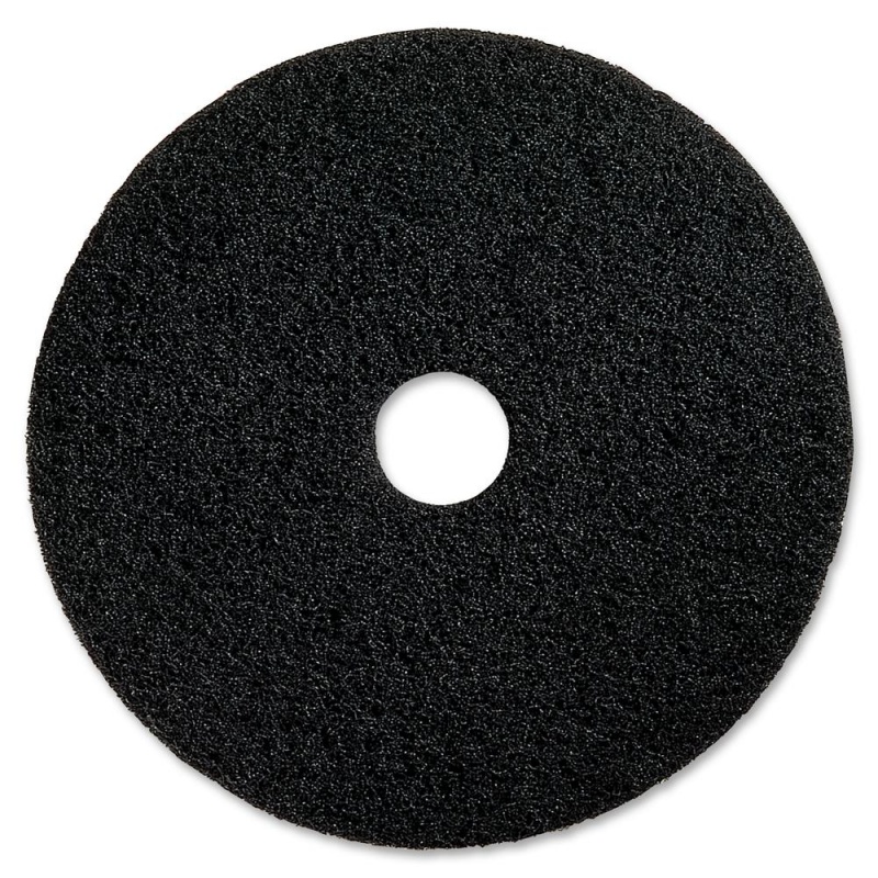 Genuine Joe Black Floor Stripping Pad - 14" Diameter - 5/Carton X 14" Diameter X 1" Thickness - Floor, Stripping - 175 Rpm To 350 Rpm Speed Supported - Heavy Duty, Dirt Remover, Flexible, Long Lasting