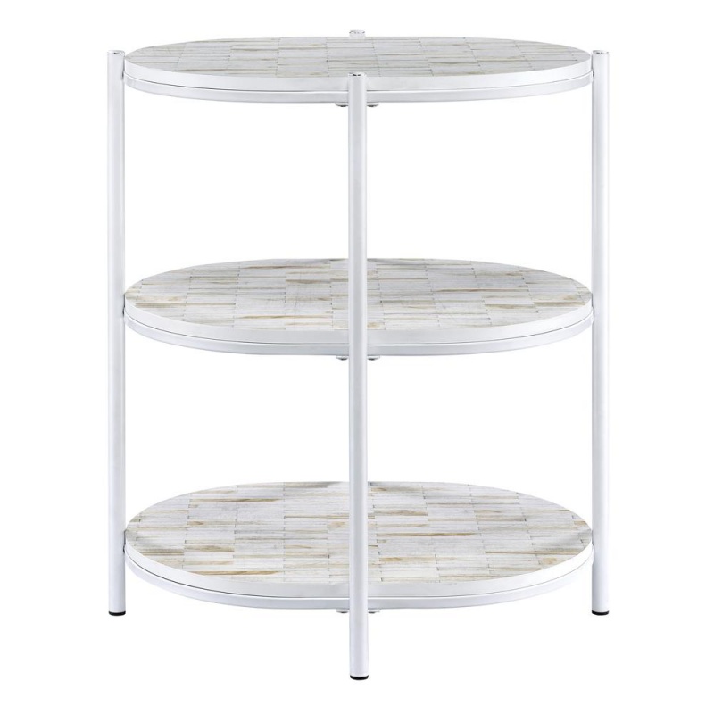 Renton 3-Tier Oval Table With White Mosaic Shelves And White Frame