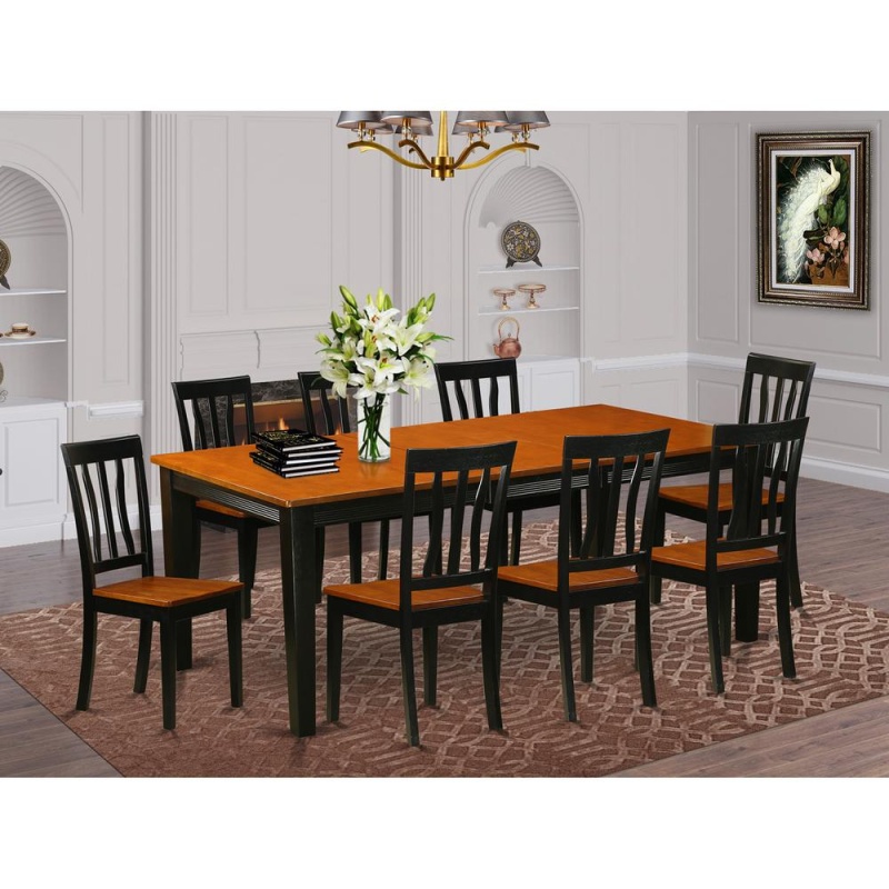 9 Pc Dining Set-Dining Table With 8 Wooden Dining Chairs