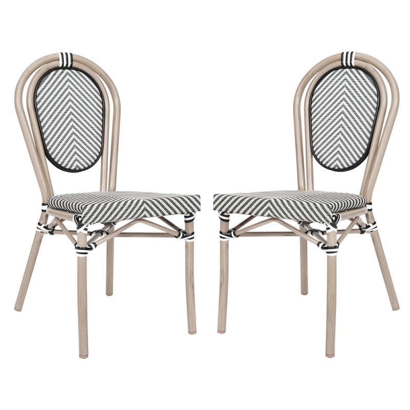Set Of 2 Classic Bistro Chairs, Black & White/Light Natural Frame