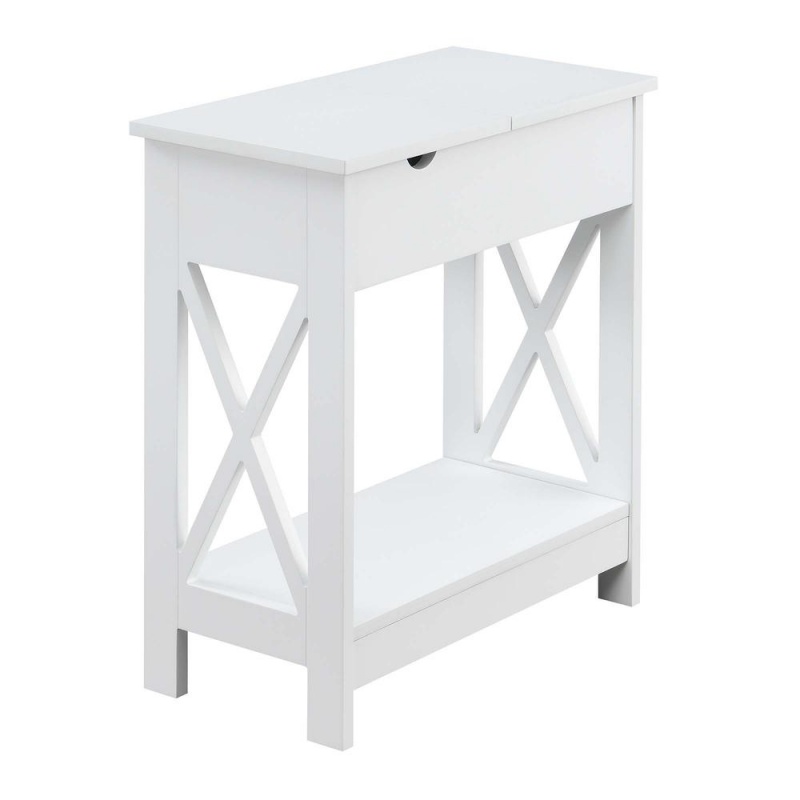 Oxford Flip Top End Table With Charging Station White