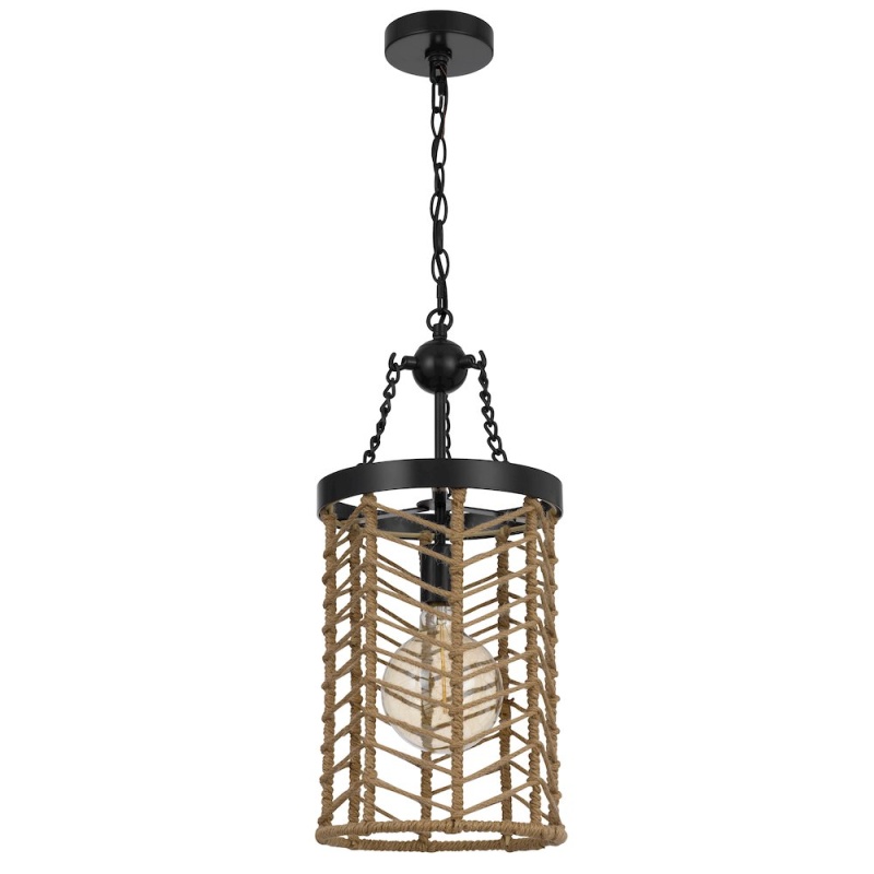 Lillington 60W Metal Pendant Light With Burlap Roped Cage