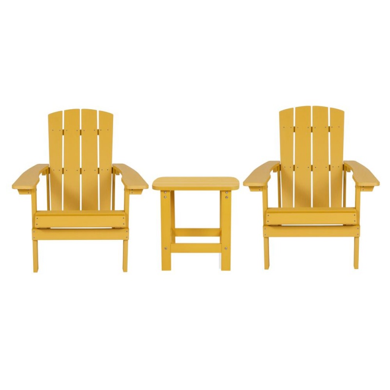 2 Pack Charlestown All-Weather Poly Resin Wood Adirondack Chairs With Side Table In Yellow