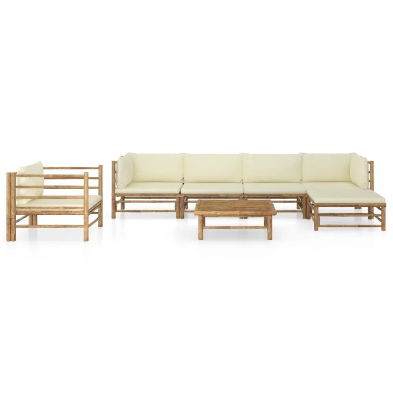 Vidaxl 7 Piece Garden Lounge Set With Cream White Cushions Bamboo 8199