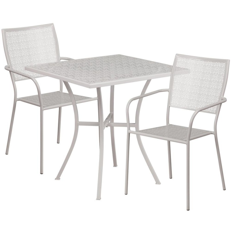 Commercial Grade 28" Square Light Gray Indoor-Outdoor Steel Patio Table Set With 2 Square Back Chairs
