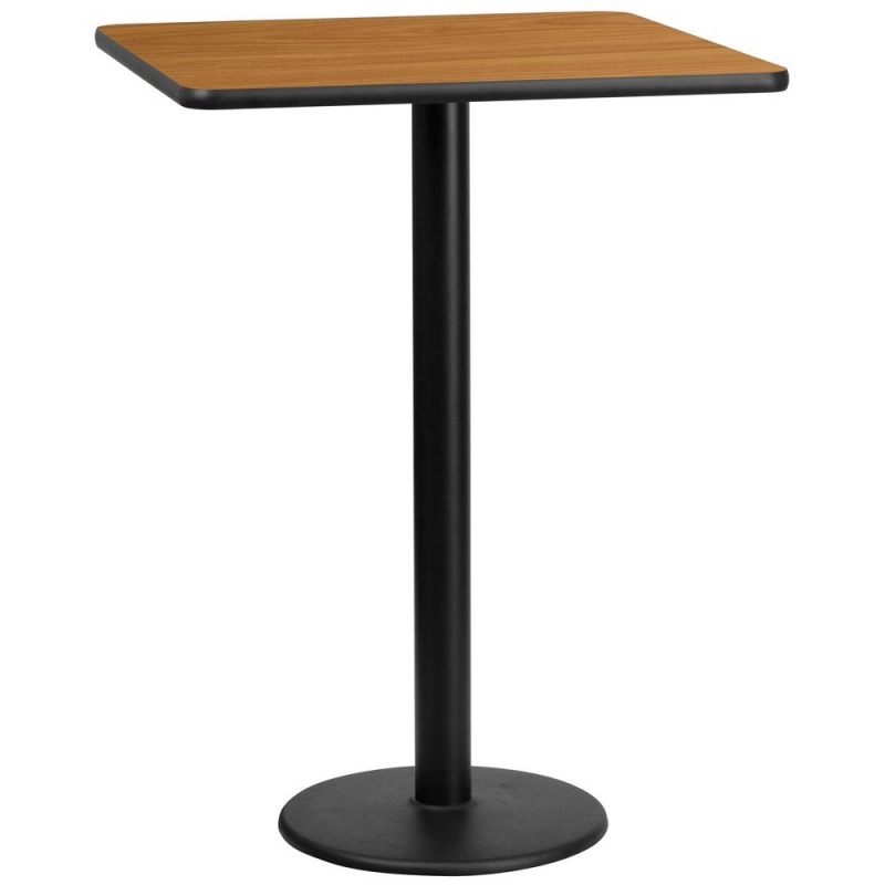 30'' Square Natural Laminate Table Top With 18'' Round Bar Height Table